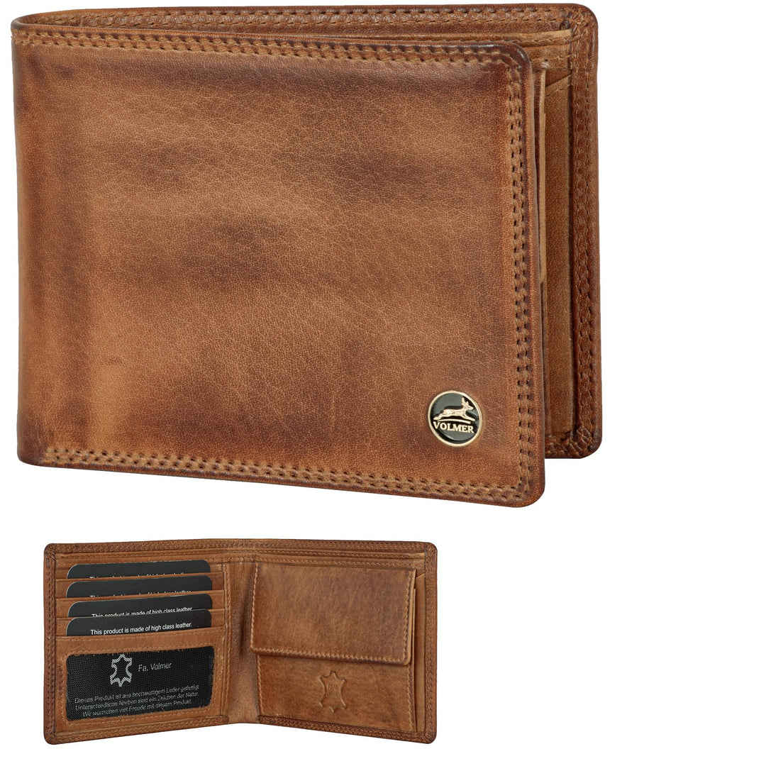 Fa.Volmer ® Leder Geldbörse Herren mit RFID-Schutz - extra-stabile Doppelnaht (4+2 Card - Antique Br