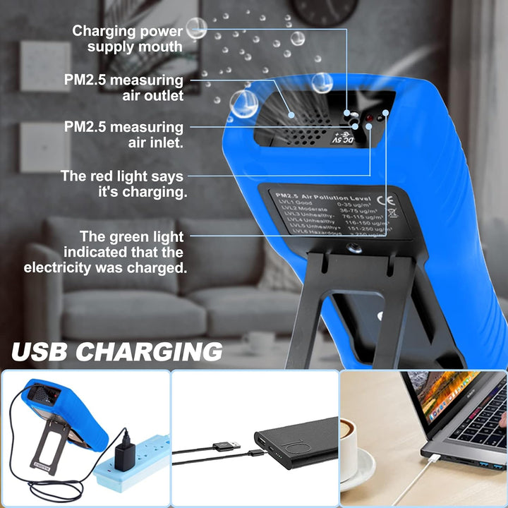 3-in-1-Luftqualitätsmonitor RQ-5800S, Formaldehyd-Detektor, TVOC, HCHO-Monitor zum Testen von PM2,5,