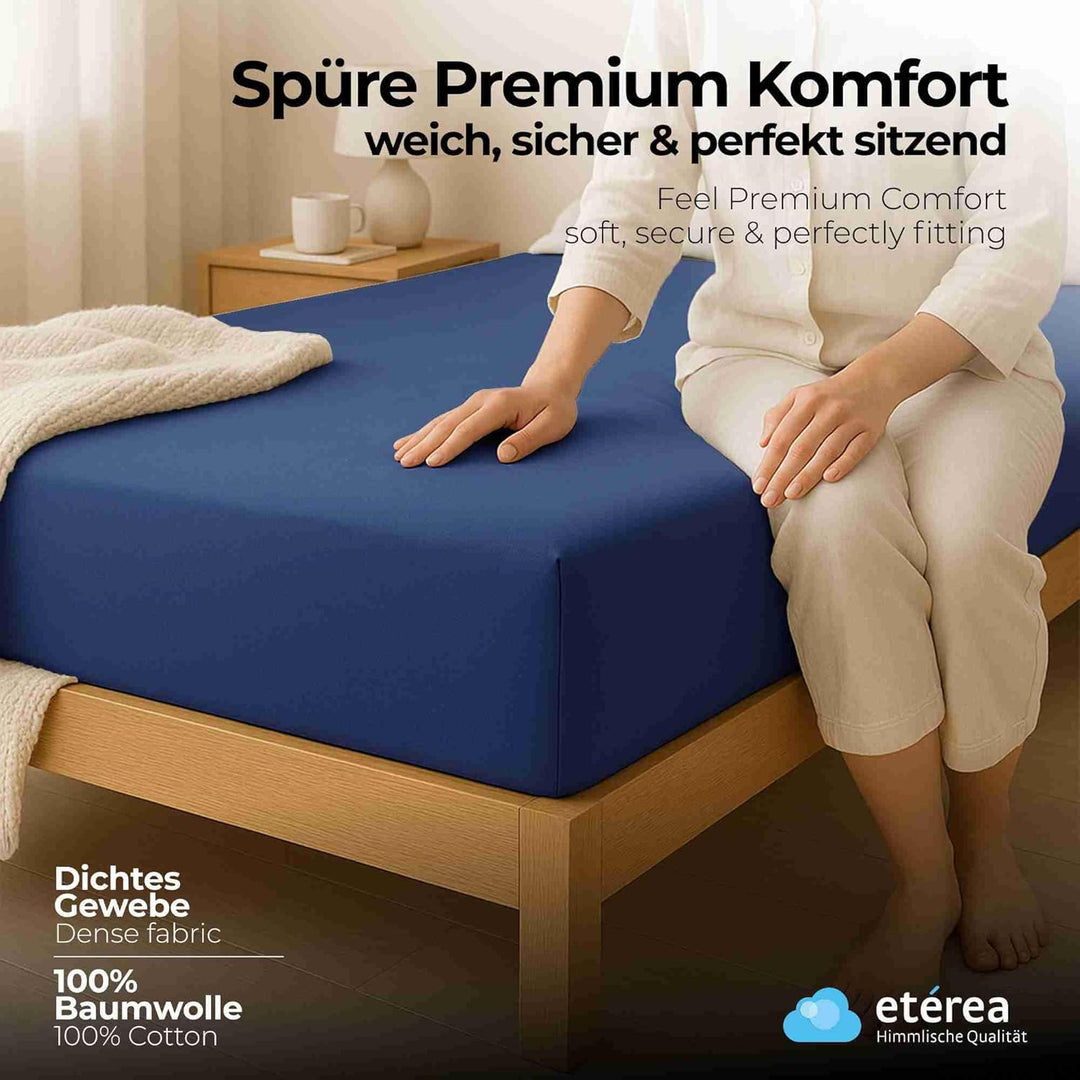 etérea Jersey Spannbettlaken 180x200cm - 200x200cm Marine bis 25 cm Höhe - 100% Baumwolle Comfort Sp
