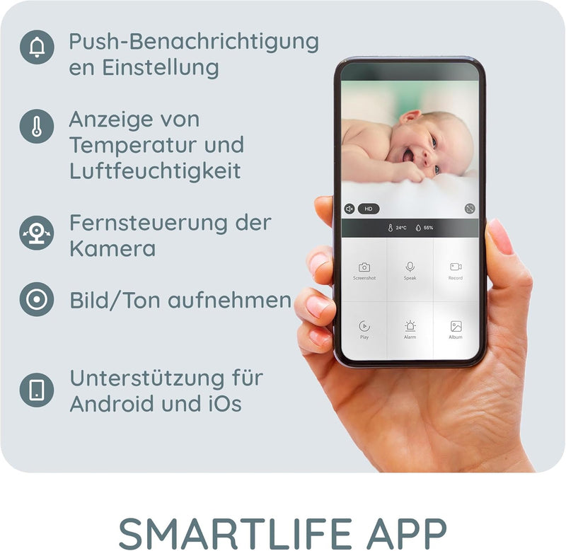 Alecto Video Babyphone mit Kamera und WiFi/WLAN - SMARTBABY10BE Video Baby Monitor mit Nachtsicht -