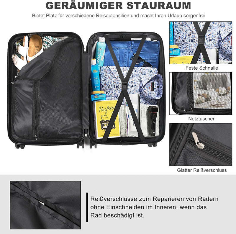 MoFut Koffer, Handgepäck Koffer, Hartschalenkoffer Trolley Rollkoffer Suitcase, Reisekoffer mit Roll