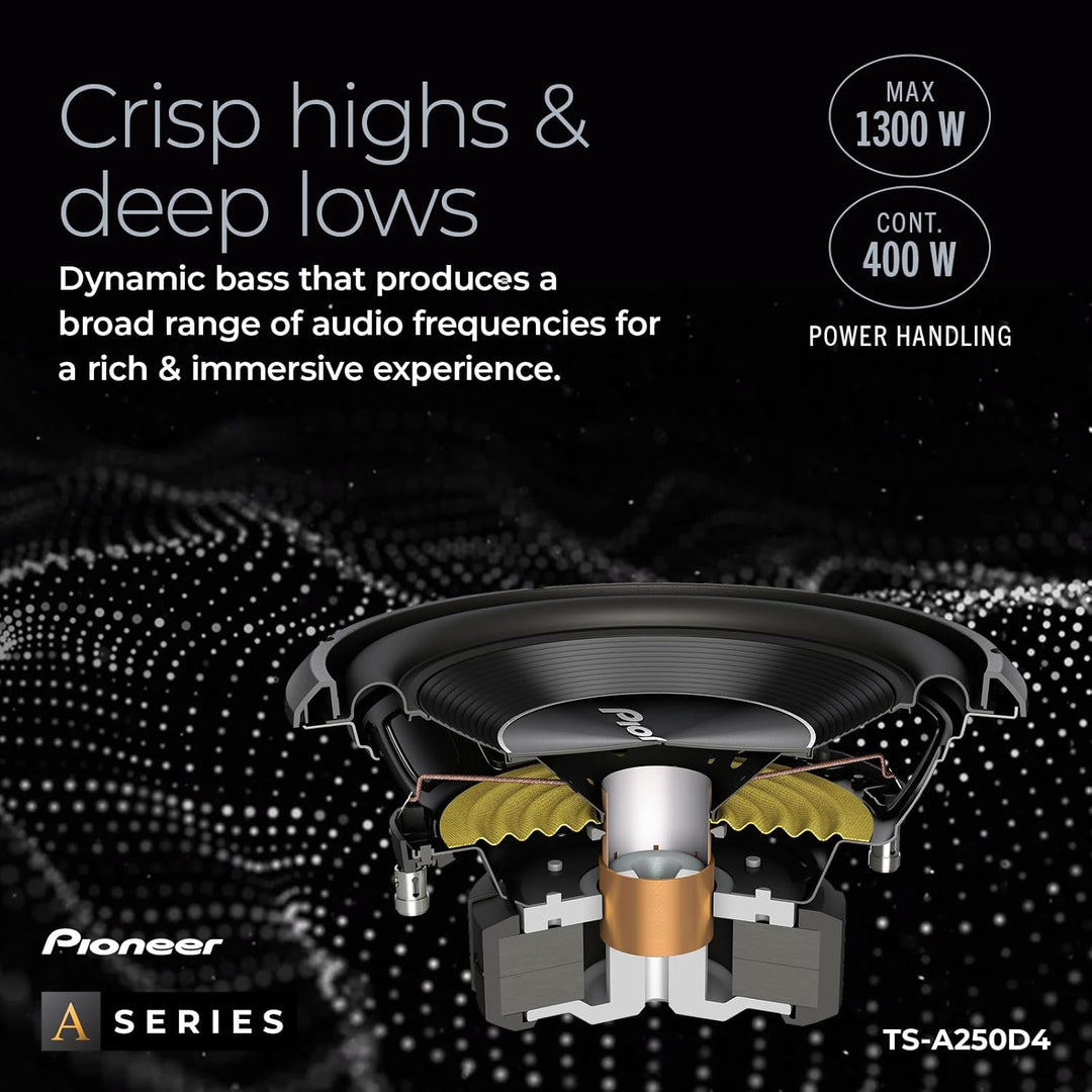 Pioneer TS-A250D4 Subwoofer mit Doppelschwingspule für den Gehäuseeinbau (1.300 W), 25 cm/10", IMPP