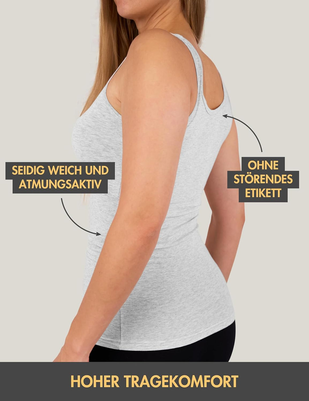 Basic Treasure 3er-Pack Unterhemden Damen, Spaghettiträger Top Damen, Premium Bambus Unterhemd Damen