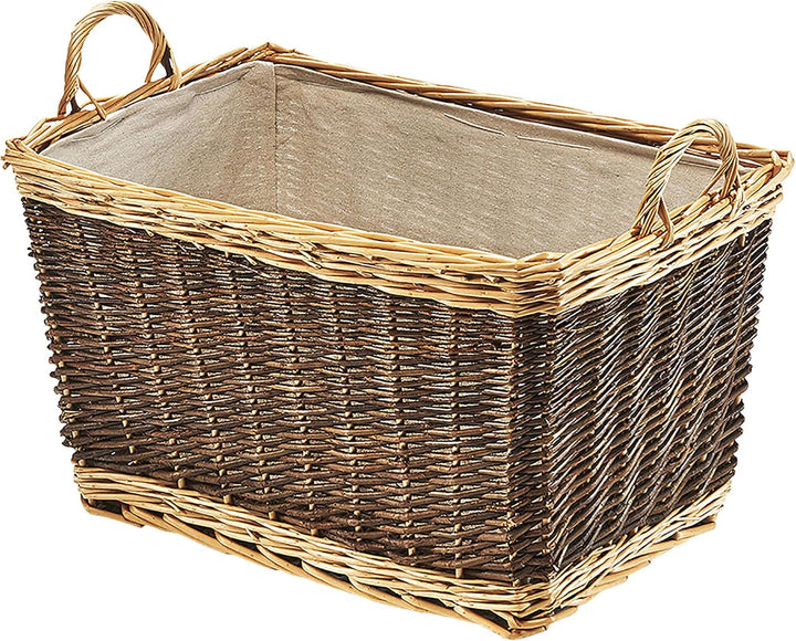 Kobolo Holzkorb aus Weide | Korb für Feuerholz mit Juteeinsatz | 63x37x42cm | zweifarbig braun beige
