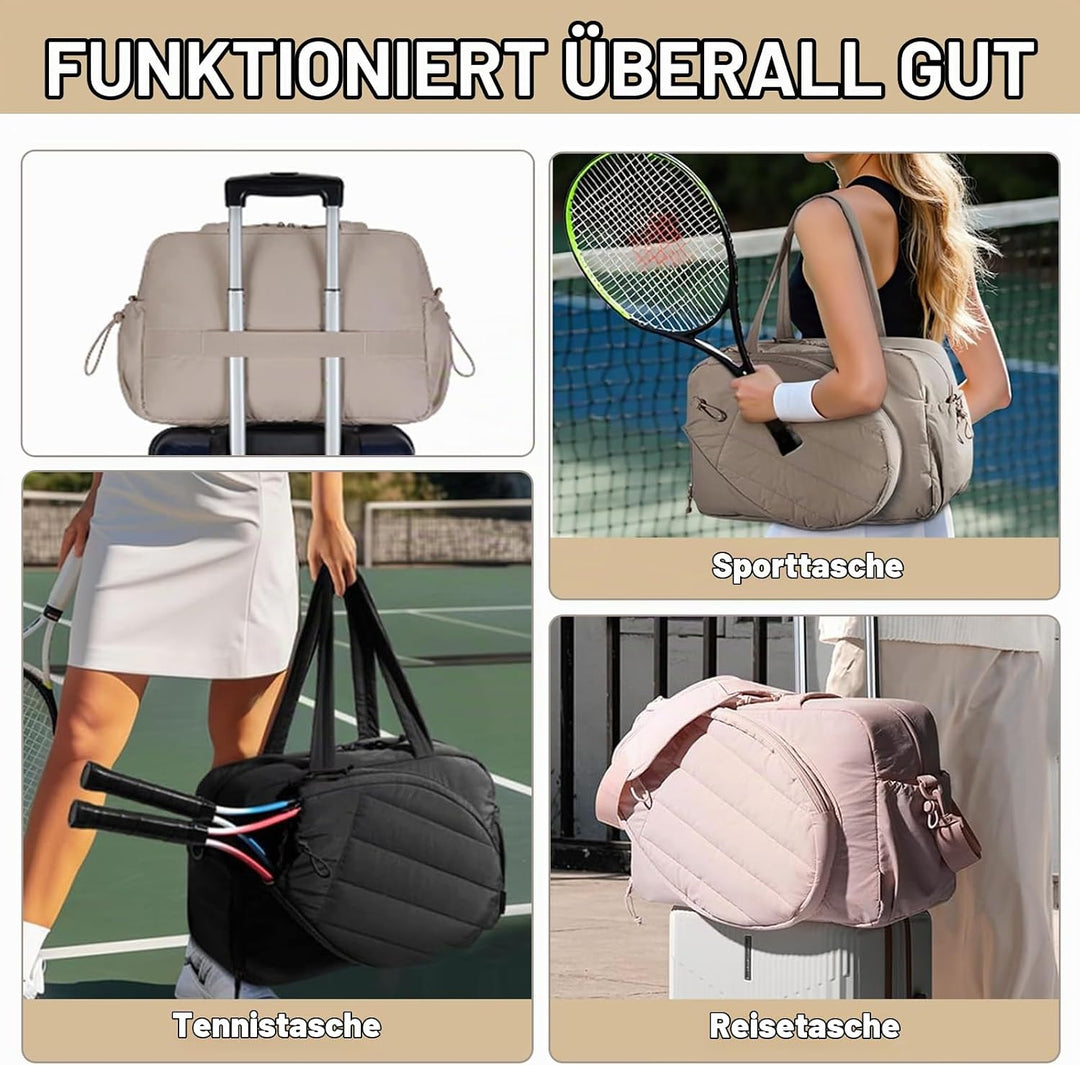 Badminton Tasche, Sporttasche Damen Grosse Kapazität Und Mehrere Fächer, Leichte Und Stylische Puffe
