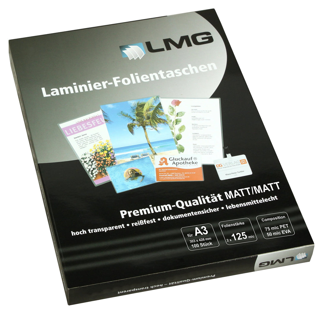 LMG LMGA3-125M Laminierfolien A3, 303 x 426 mm, 2 x 125 mic, 100 Stück
