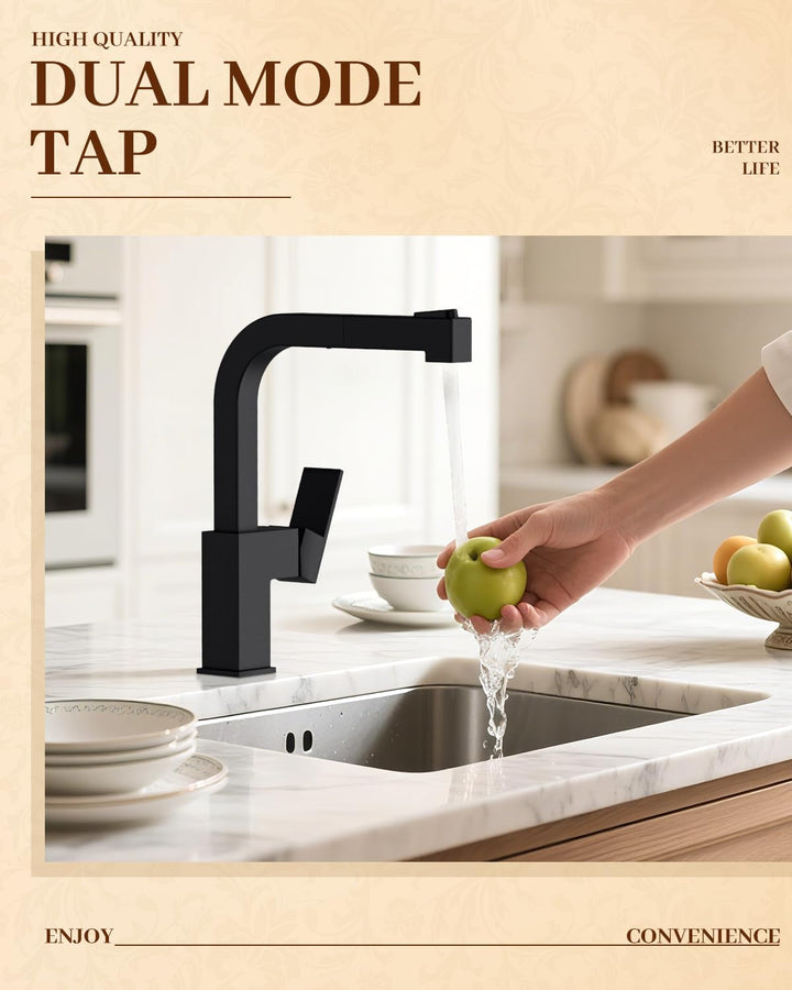 APPASO Wasserhahn Küche Schwarz, Küchenarmatur Ausziehbar Hochdruck, Mischbatterie 360° Drehbar mit
