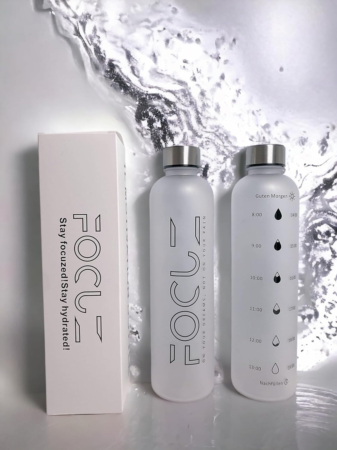 FOCUZ® Motivational Bottle 1 L mit motivierender Zeitmarkierung, Trinkflasche 1l, 1 Liter - auslaufs
