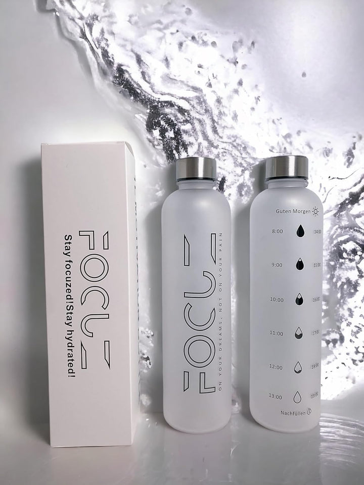 FOCUZ® Motivational Bottle 1 L mit motivierender Zeitmarkierung, Trinkflasche 1l, 1 Liter - auslaufs