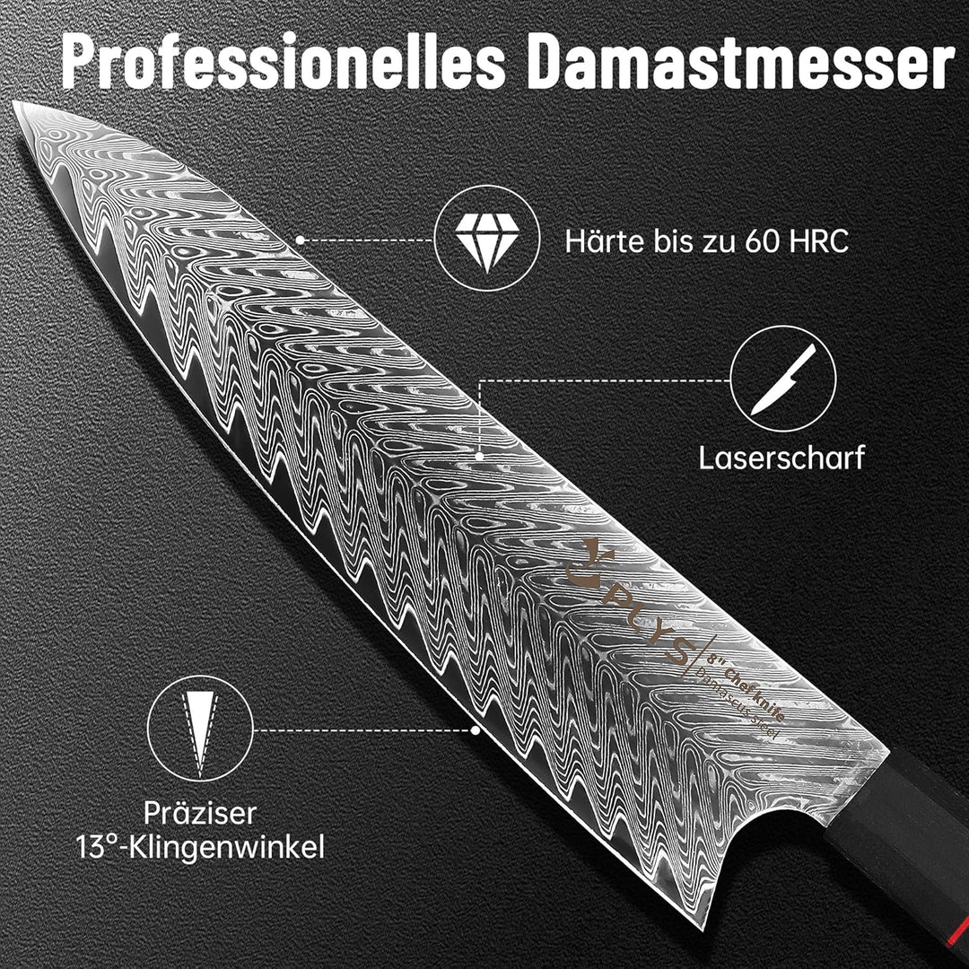 Plys Damastmesser Japanisches Kochmesser: 20cm Kingle, Scharfer Vg10 Stahlkern, 67 Lagen Damaststahl