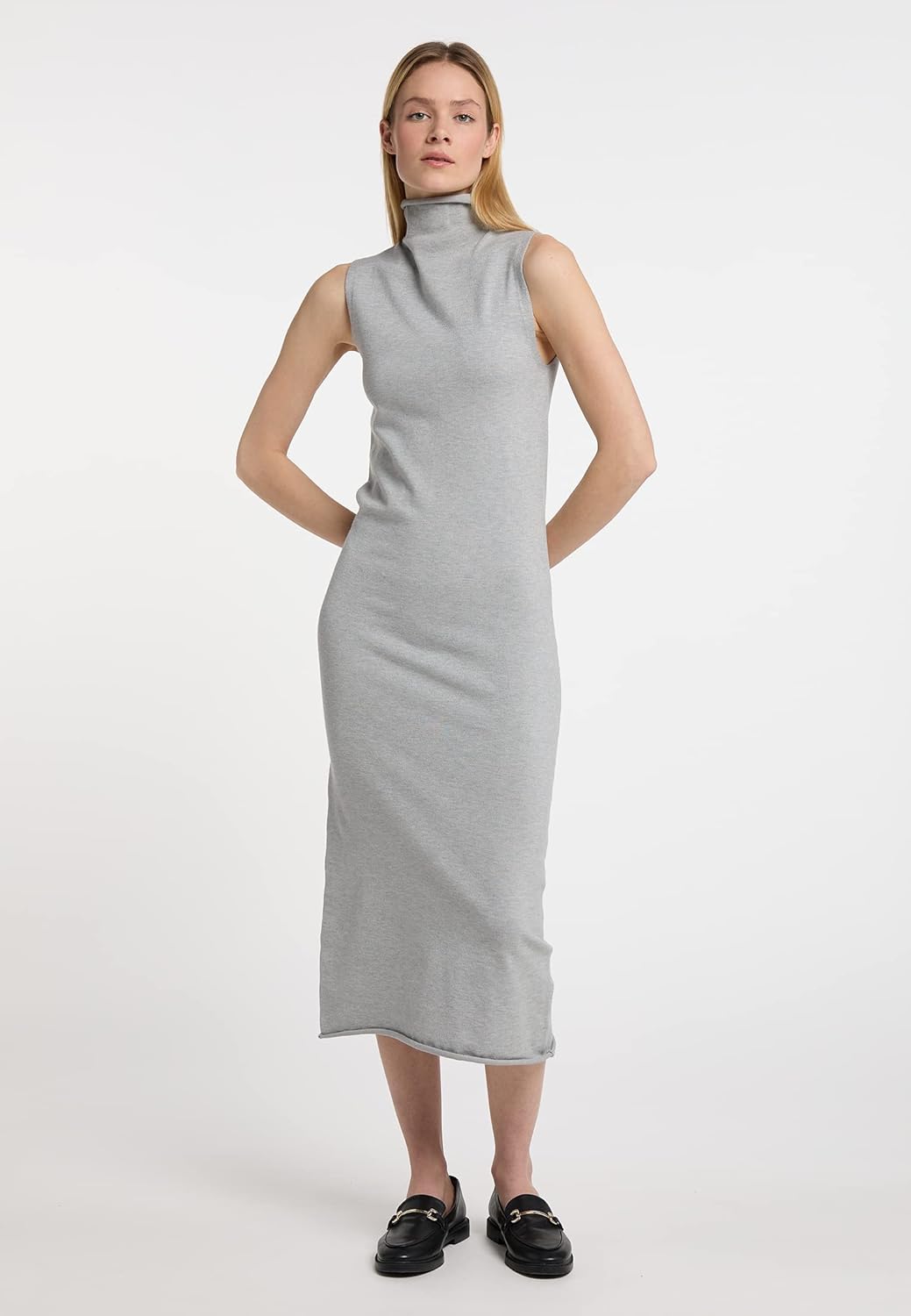DreiMaster Damen Strickkleid Dress XL-XXL Grau Melange, XL-XXL Grau Melange