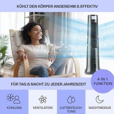 Klarstein Klimaanlage ohne Abluftschlauch, 4-in-1 Air Cooler, Leiser Ventilator, Luftbefeuchter & Na