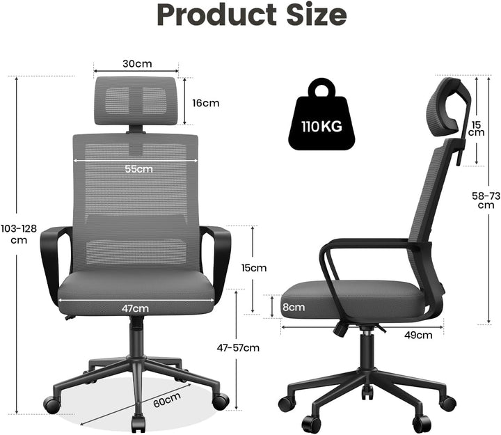 naspaluro Bürostuhl Ergonomisch, Schreibtischstuhl mit Verstellbarer Kopfstütze, Hochklappbaren Arml