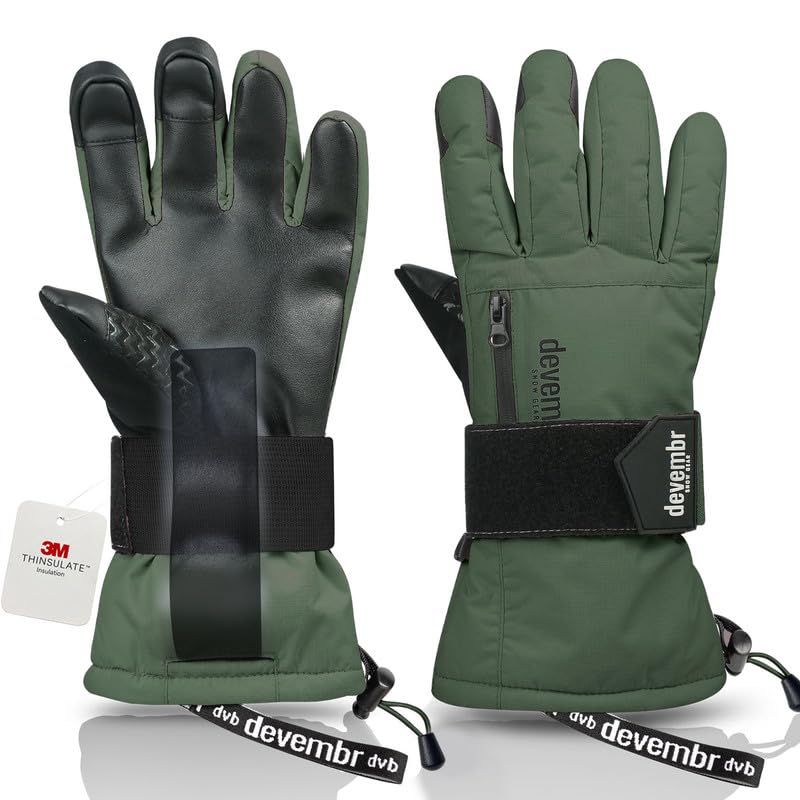 devembr Skihandschuhe mit Handgelenkschützern, Warme Snowboardhandschuhe für Herren und Damen (XS/S/