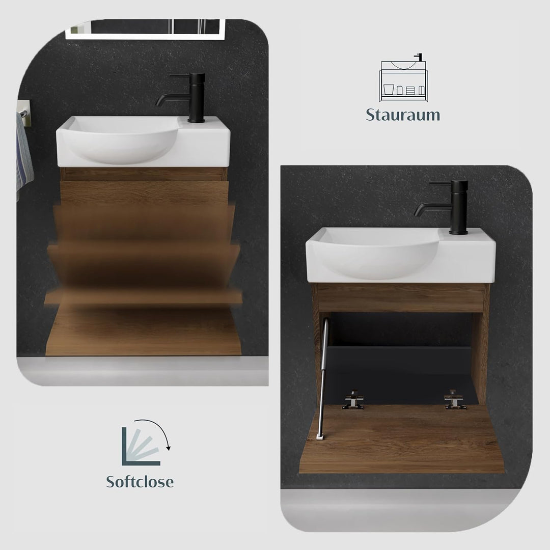 Alpenberger Waschtisch mit Unterschrank | Gäste WC Waschbecken Klein 45 cm Breit | Aufsatzwaschbecke