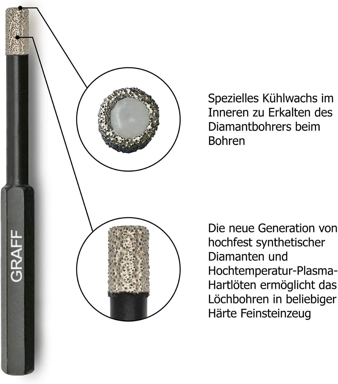 GRAFF Feinsteinzeug Bohrer 5mm für harte Fliesen Glas Кeramik Granit Stein - Diamantbohrer Fliesenbo