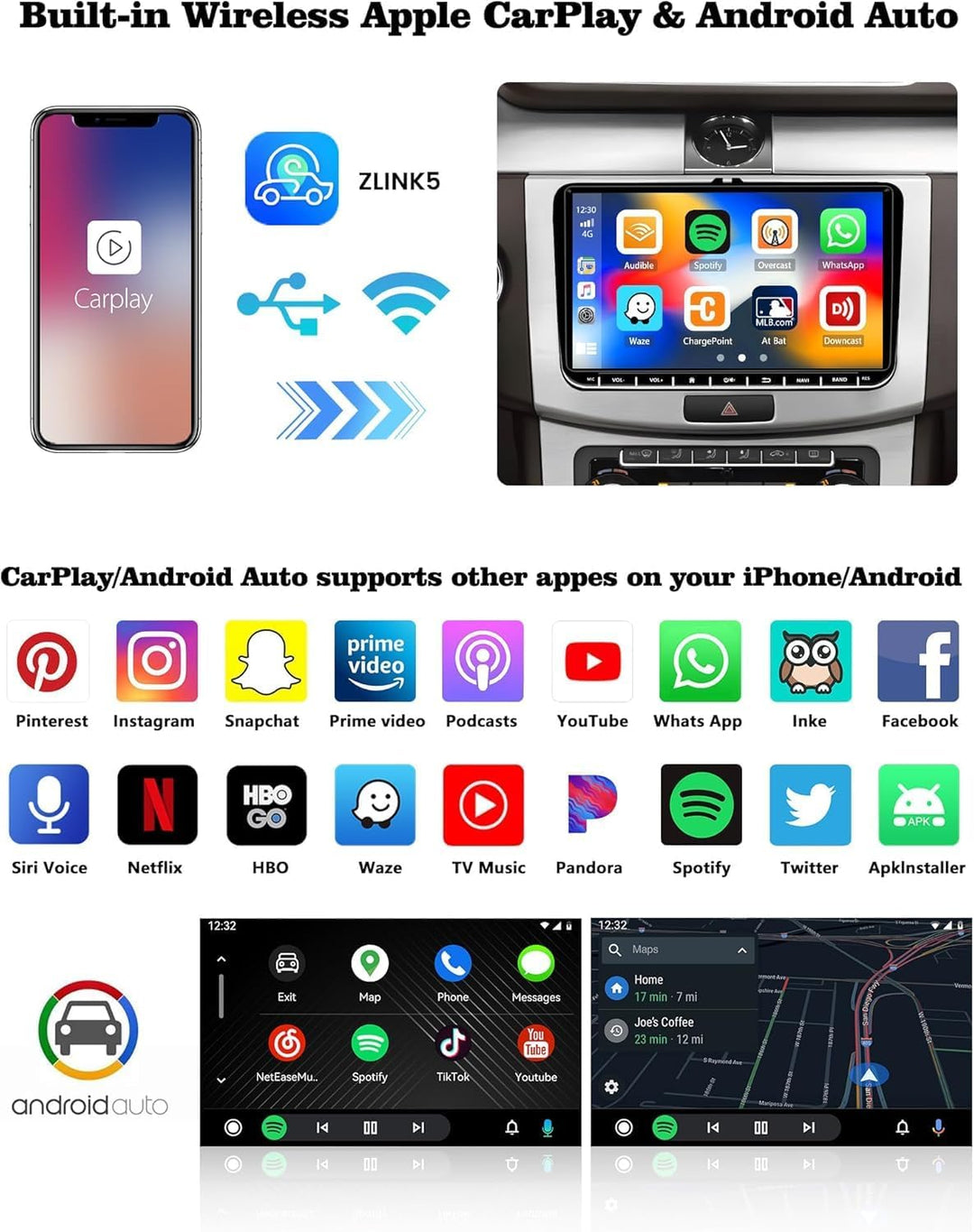 Hikity 2G+64G Android 15 Autoradio mit Dashcam Wireless Carplay Android Auto für VW Golf 6 Golf 5 Po