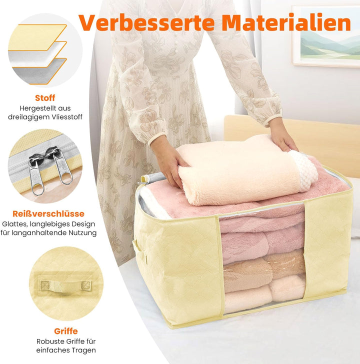 3er-Set Faltbare Aufbewahrungstaschen 80L – Cremeweiss – 3-Lagiges Material Mit Transparenter PVC-Fe
