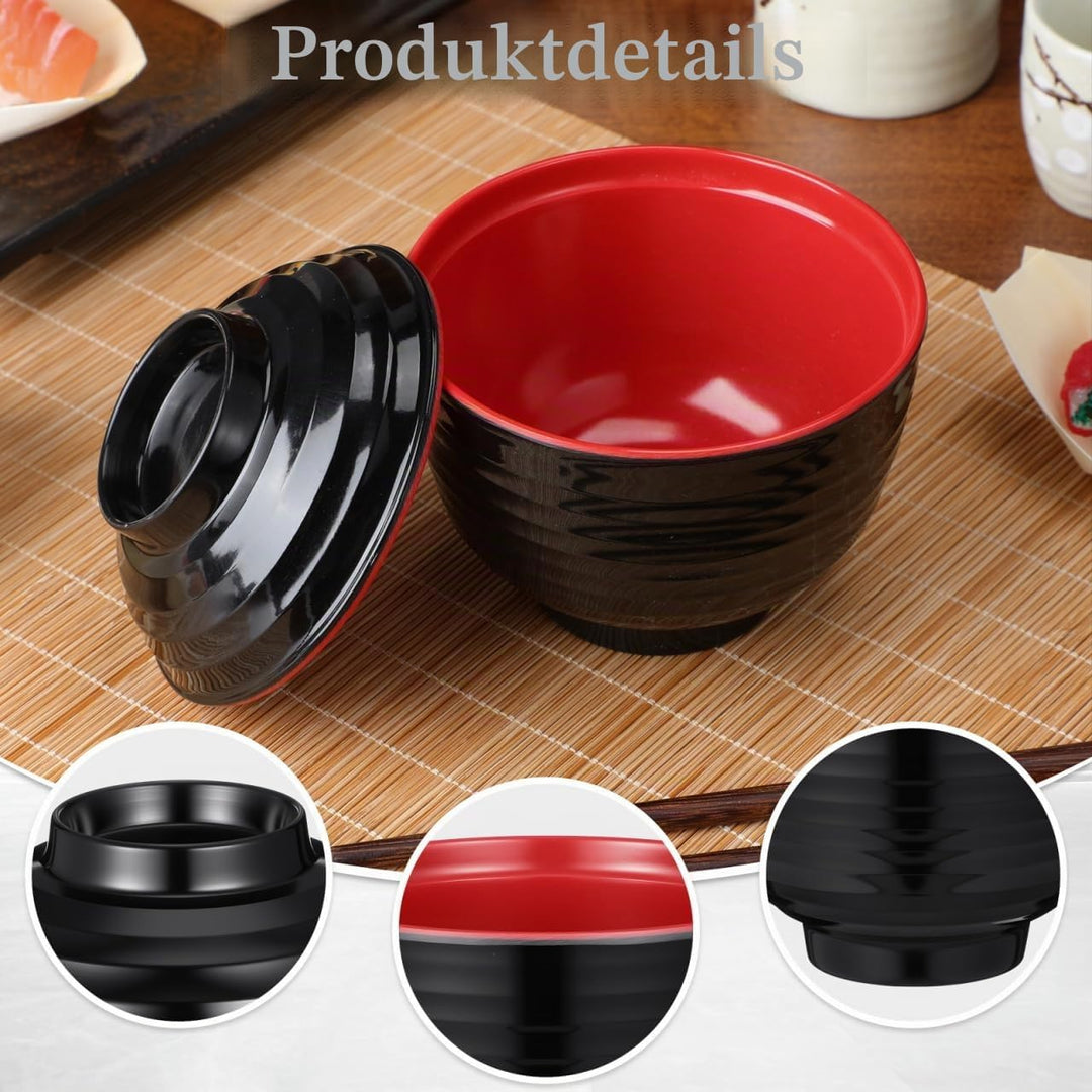 DOITOOL Japanische Miso Suppenschalen Set - 3 StüCk Schalen Mit Deckel FüR Miso Suppe Reis Salat Und