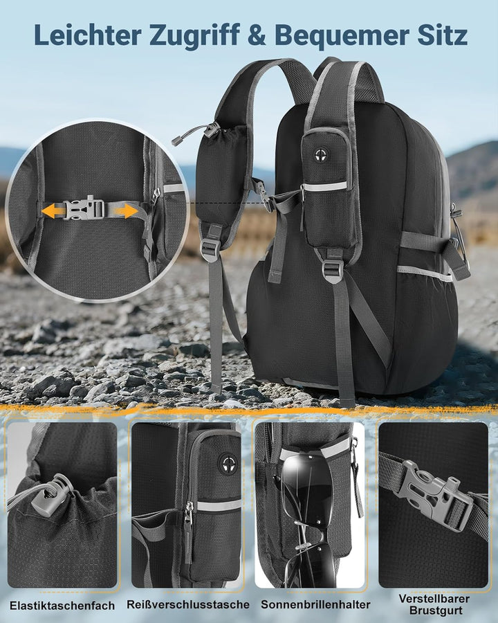 32L Ultraleicht Faltbarer Rucksack: Damen & Herren Leichter Wanderrucksack Faltrucksack Reiserucksac