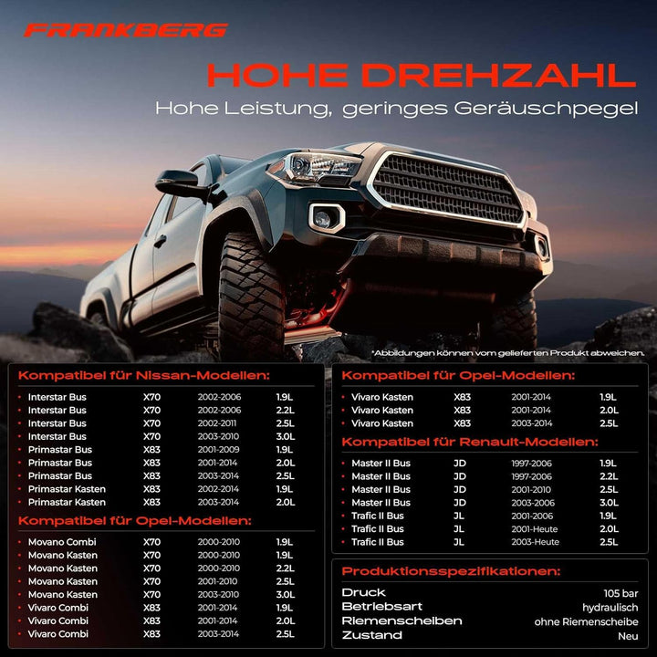 Frankberg Servopumpe Hydraulisch Lenkung Kompatibel mit Interstar X70 2.2L-3.0L 2002-2010 Primastar