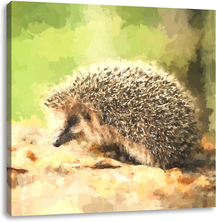 Kleiner süsser Igel, Format: 70x70 auf Leinwand, XXL riesige Bilder fertig gerahmt mit Keilrahmen, K