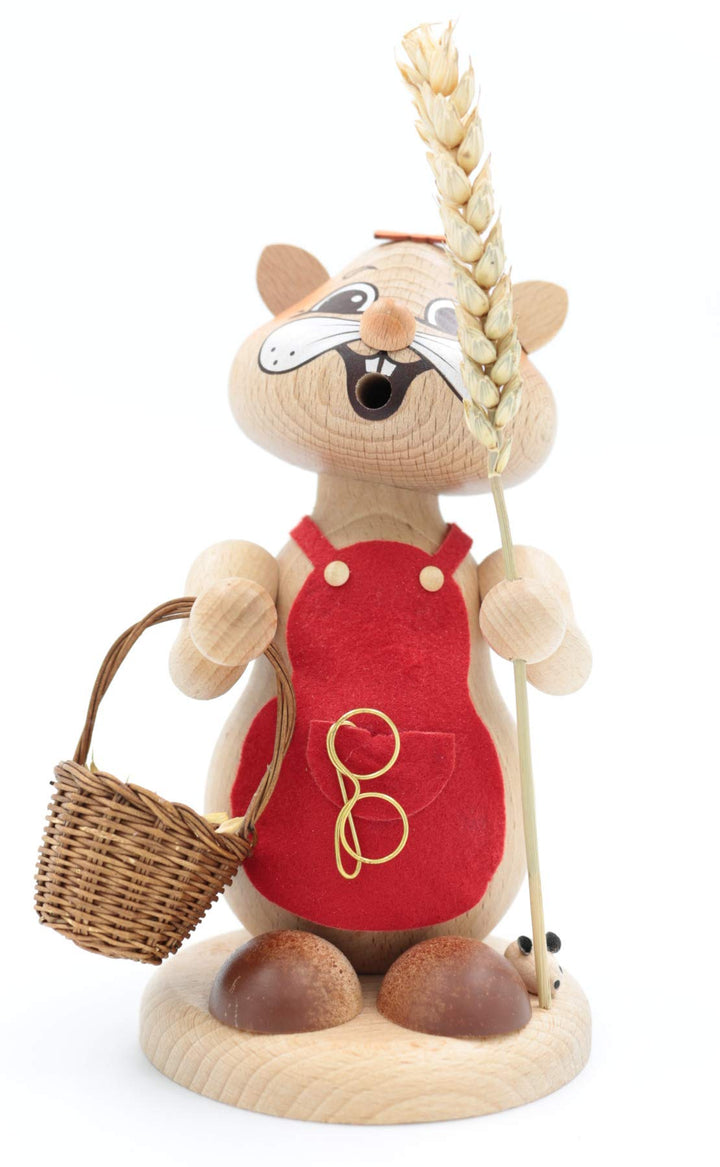 Kuhnert - Erzgebirgische Holzkunst Räuchermann Räucherfigur Hamster 18cm - Urhamster Frau, Urhamster