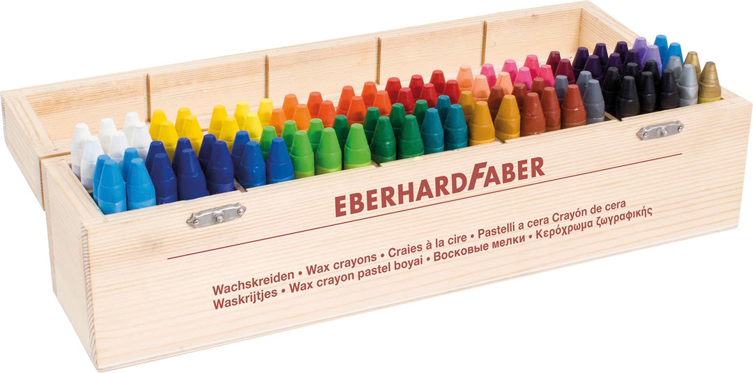 EBERHARD FABER 524020 Dreikant-Wachsmalkreide, 100er Holzkoffer