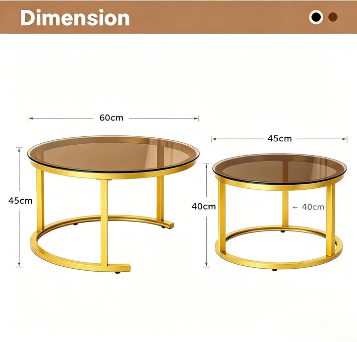 Hawthyhome Runde Beistelltisch 2er Set, Moderner Wohnzimmertisch für Wohnzimmer, Couchtische Set Sat