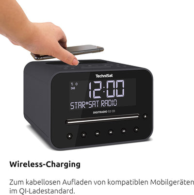 TechniSat DIGITRADIO 52 CD Stereo DAB Radiowecker mit zwei einstellbaren Weckzeiten (DAB+, UKW, Snoo