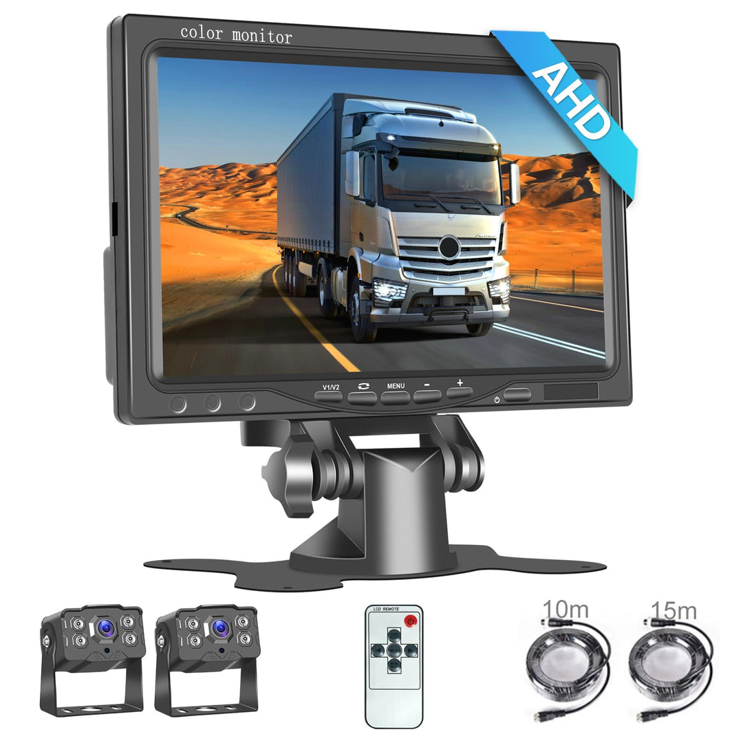 Hodozzy Rückfahrkamera 2 Kameras 7 Zoll IPS Monitor AHD Kamera Wasserdicht, Nachtsicht Frontkamera R