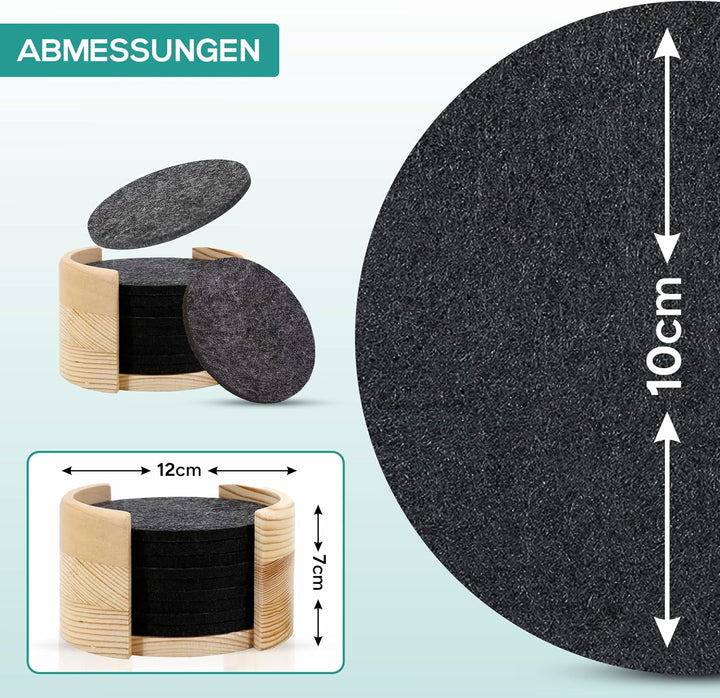 wortek Filzuntersetzer rund - 10er Set Untersetzer Gläser inkl. Box - Design Glasuntersetzer Filz in