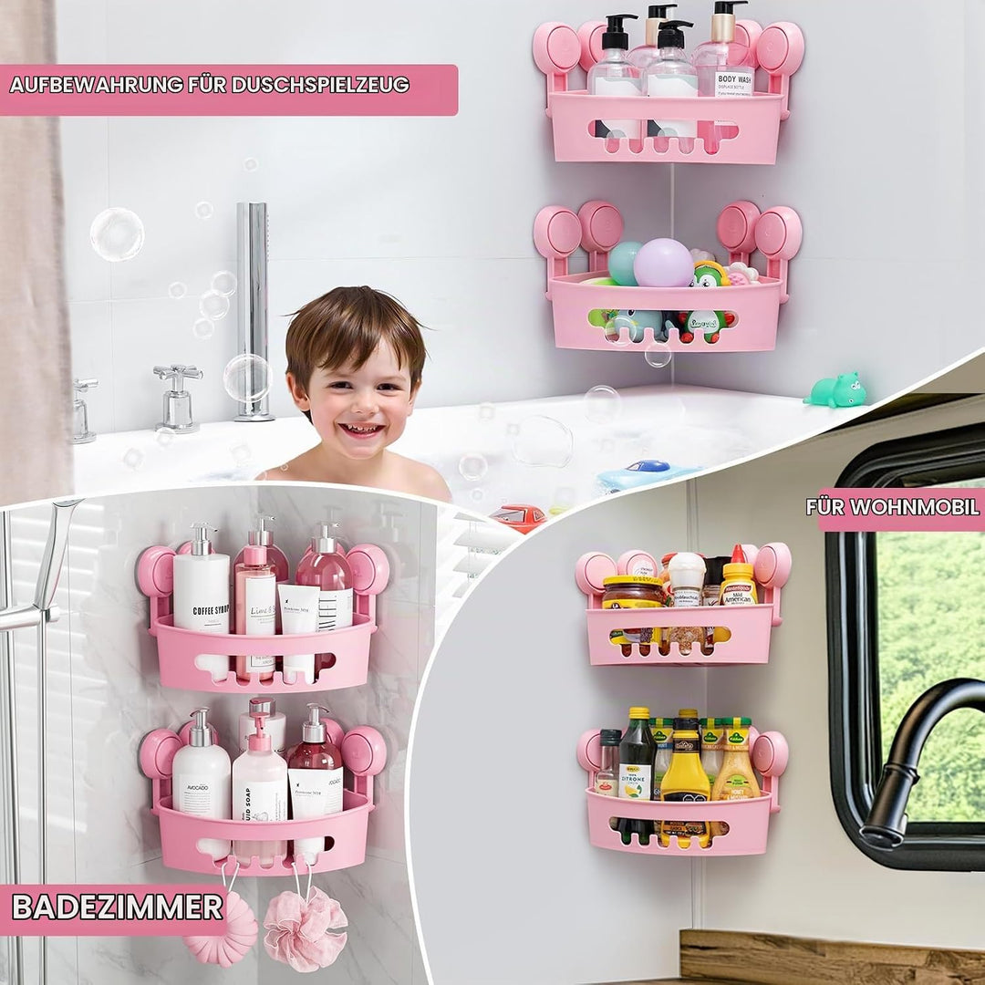 TAILI Duschablage Ohne Bohren,Einstellbar Ecke Dusche Caddy Saugnapf 2er Set Dusche Zubehör mit Hake