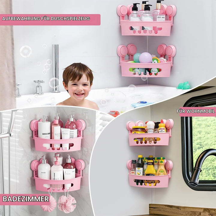 TAILI Duschablage Ohne Bohren,Einstellbar Ecke Dusche Caddy Saugnapf 2er Set Dusche Zubehör mit Hake