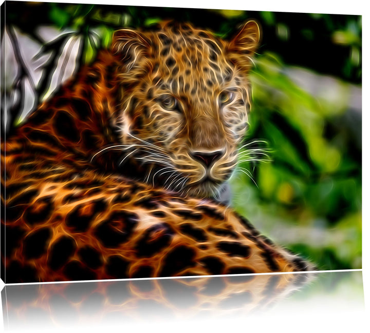 aufmerksamer Leopard im Schatten Deluxe Format: 100x70 cm auf Leinwand, XXL riesige Bilder fertig ge