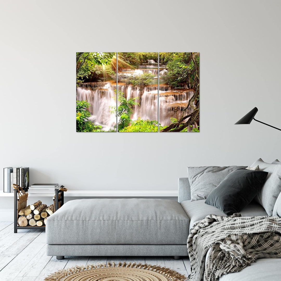 Runa Art Wandbilder Wasserfall Bild XXL Wohnzimmer Schlafzimmer Bunt Natur Landschaft 120 x 80 cm 3