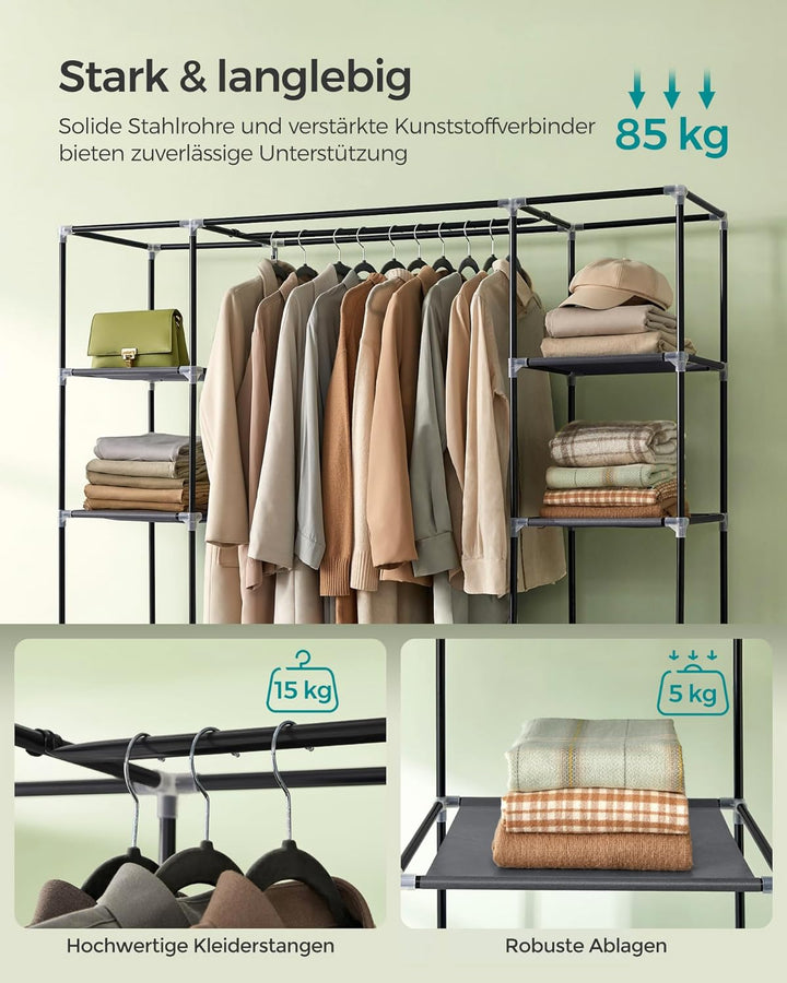 SONGMICS Kleiderschrank, Stoffschrank, 12 mit Kleiderstange und Ablagen, Stabiler Schrank, für Schla