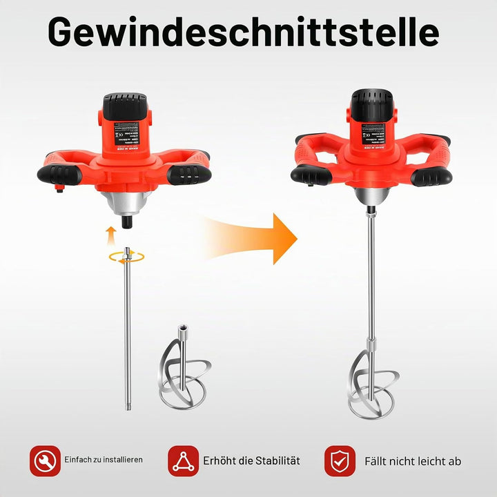 Farb-Mörtelrührer &amp; Betonmischer 1500W Elektrisch - Handrührwerk mit 6 Geschwindigkeitsstufen, 930 U