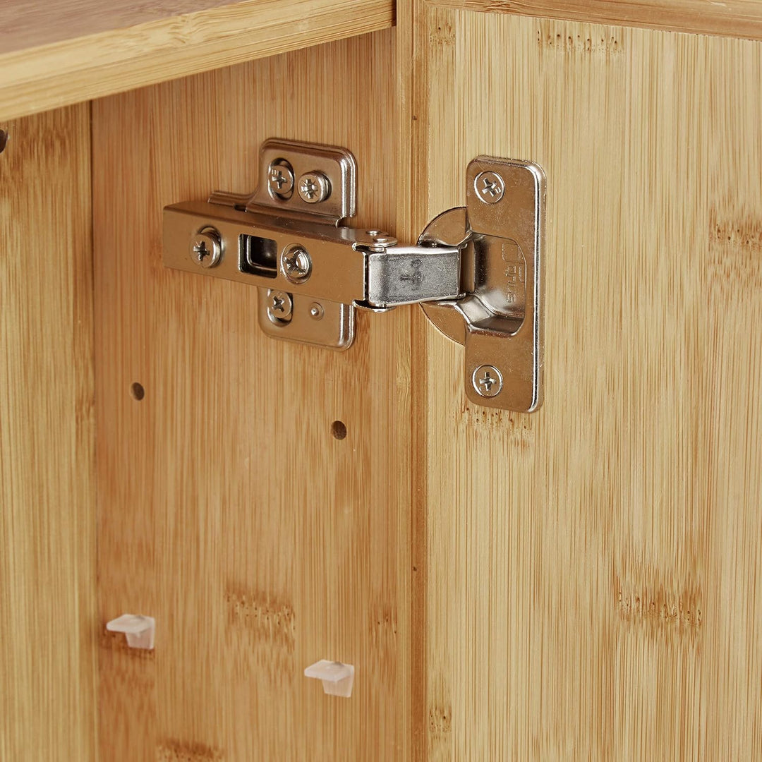 Relaxdays Bad Spiegelschrank aus Bambus, eintüriger Badezimmerschrank mit Spiegel, zusammengebauter