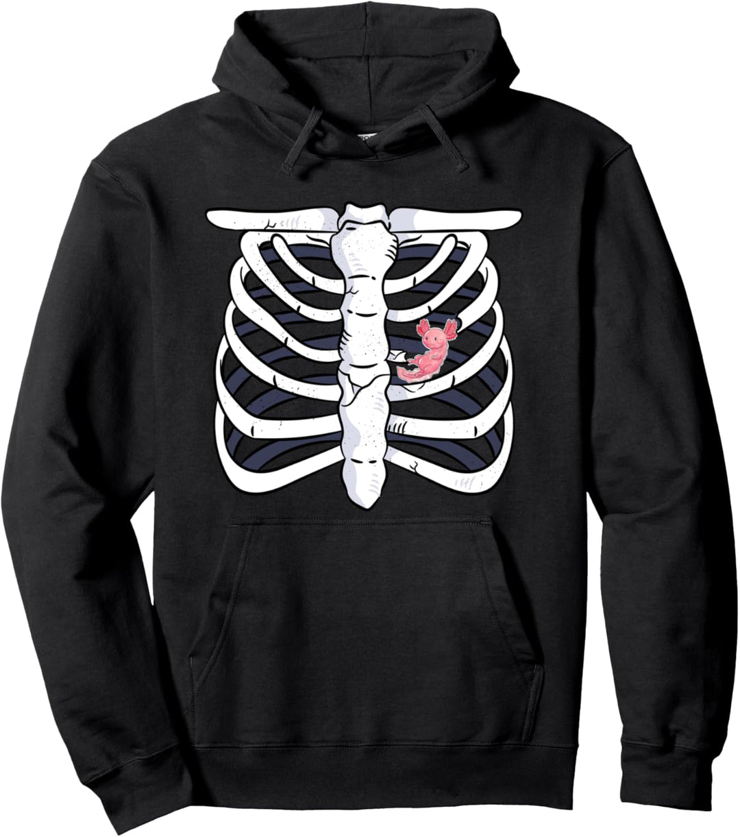 Axolotl Skelett Brustkorb Herz Karneval Faschings Kostüm Pullover Hoodie