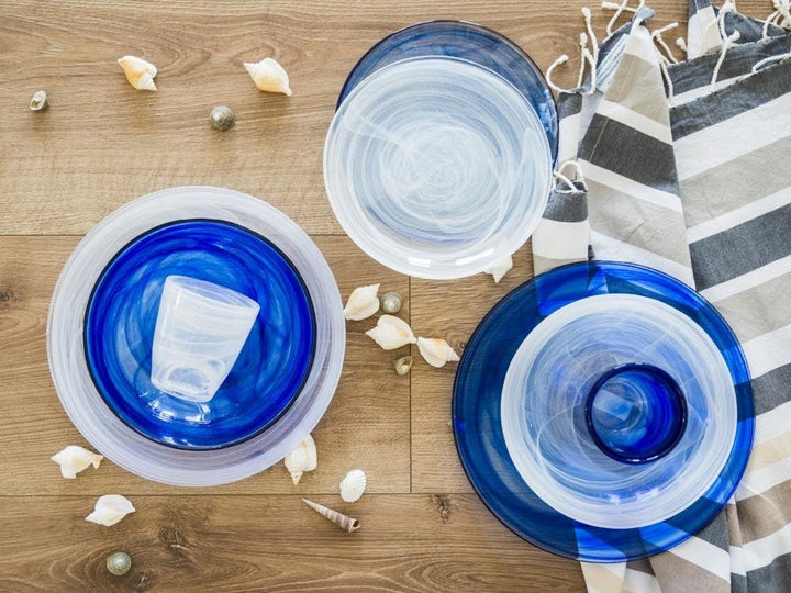 H&h set 6 piatti frutta alabastro in vetro blu cm 21