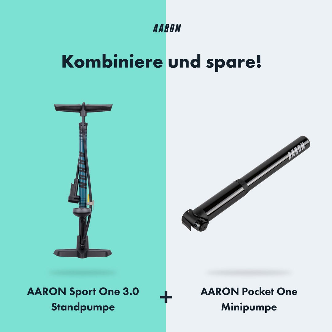 AARON Sport One Fahrrad Standpumpe mit Manometer für alle Ventile | Hochdruck Fahrradpumpe inkl. Bal