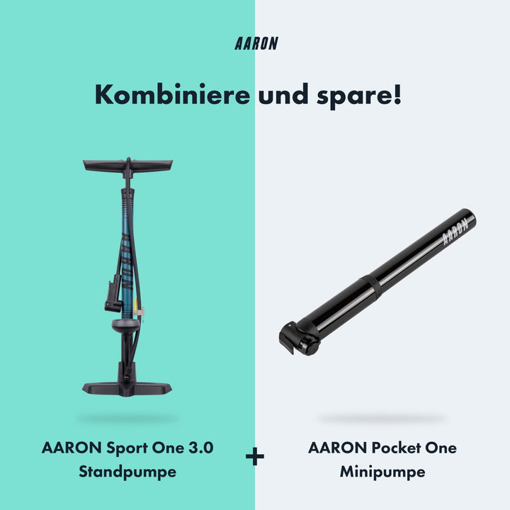 AARON Sport One Fahrrad Standpumpe mit Manometer für alle Ventile | Hochdruck Fahrradpumpe inkl. Bal
