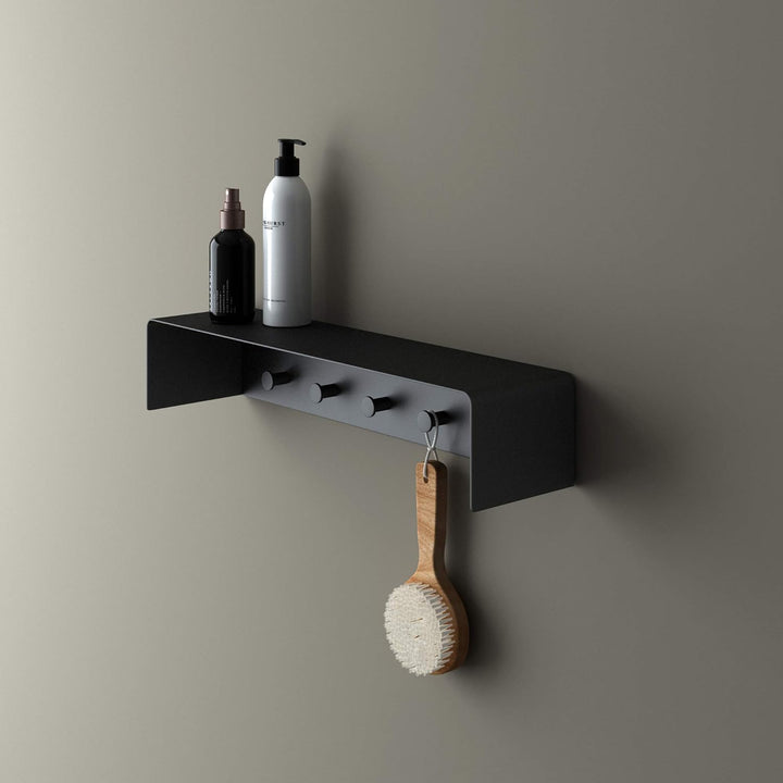 Mai & Mai Garderobe Handtuchhaken mit Ablage Schwarz matt 50x10x10 cm aus hochwertigem Edelstahl Sch