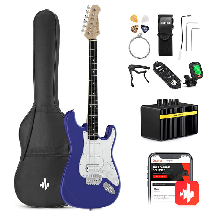 Donner E-Gitarre Set E Gitarren, S-S-H Pickups, 39 Zoll Volle Grösse mit Verstärker, Tasche, Capo, G