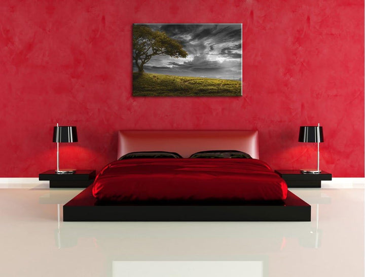 Alleinstehender Baum schwarz/weiss Format: 100x70 auf Leinwand, XXL riesige Bilder fertig gerahmt mi