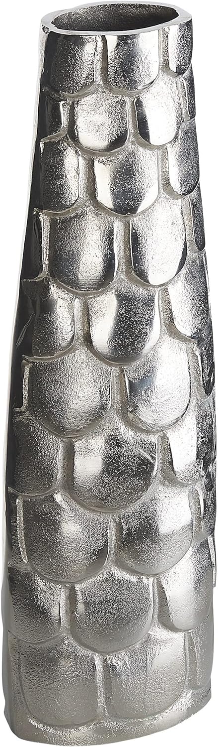 Blumenvase Aluminium silber mit Schuppen Struktur 47cm Handarbeit Deko Sukhothai