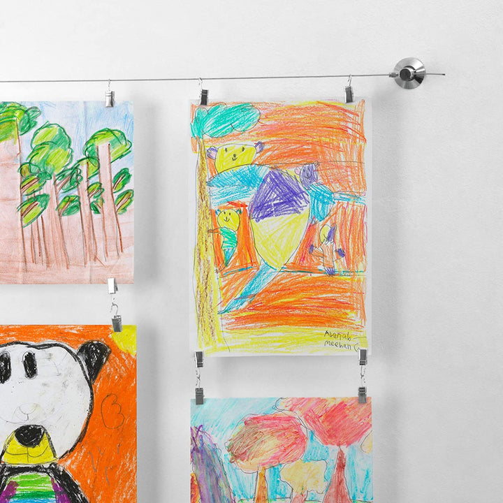 Kinder-Kunstdisplay für Wand (48 Clips – 3 m Draht) Kunstwerk Display für Kinder Kunst – Kunsthänges