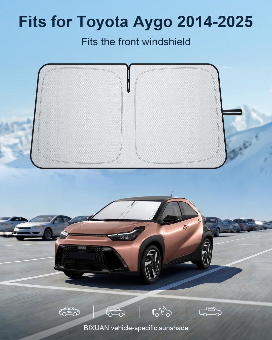 BIXUAN Frontscheiben-Sonnenschutz kompatibel mit Toyota Aygo 2014-2025 Auto Sonnenschutz Abdeckung f
