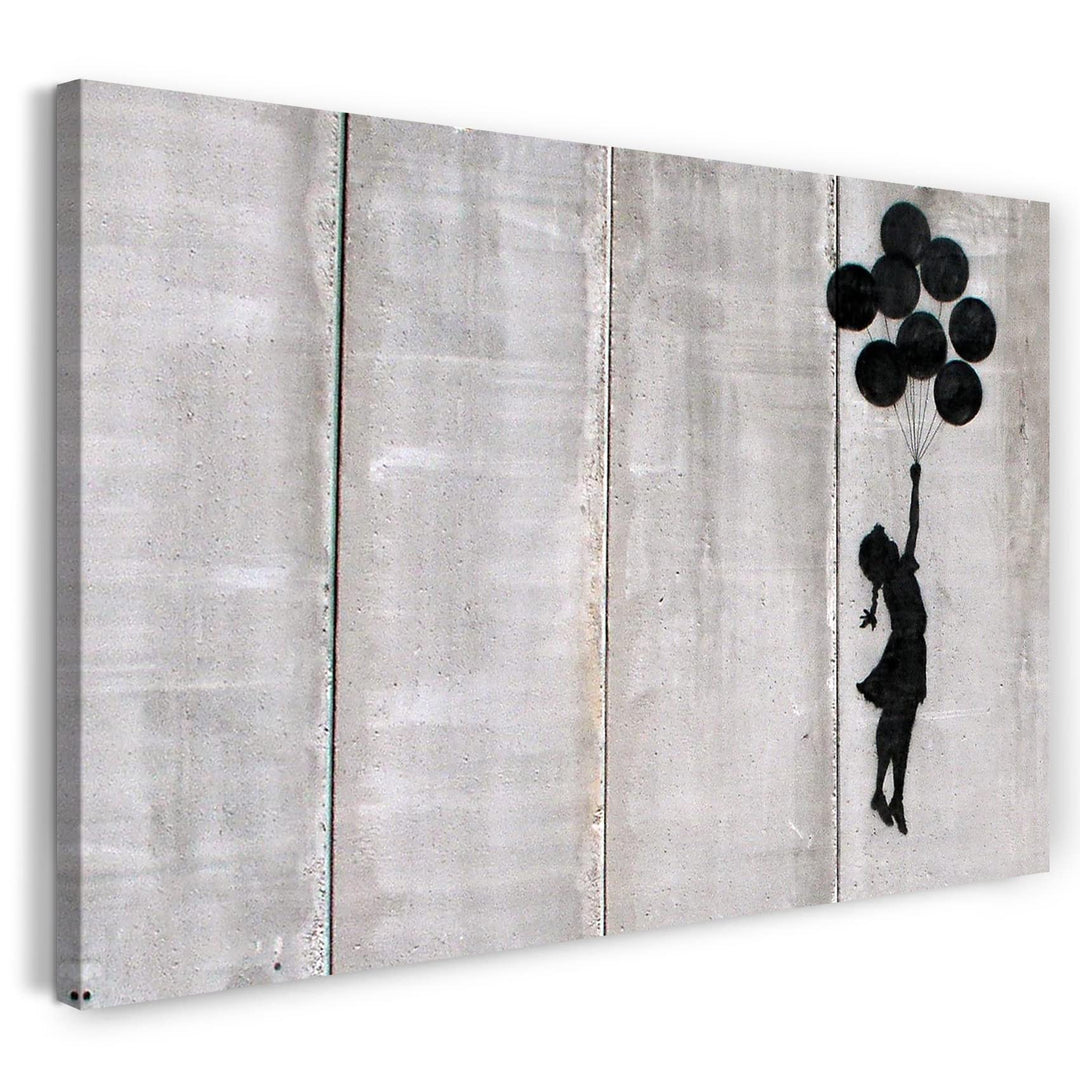 Printed Paintings Leinwand (80x60cm): Banksy - Flying Balloons Girl Gaza israelische Mauer Mädche 80